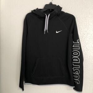 Nike Dri-Fit black athletic hoodie with printed sleeve (Size: Small)